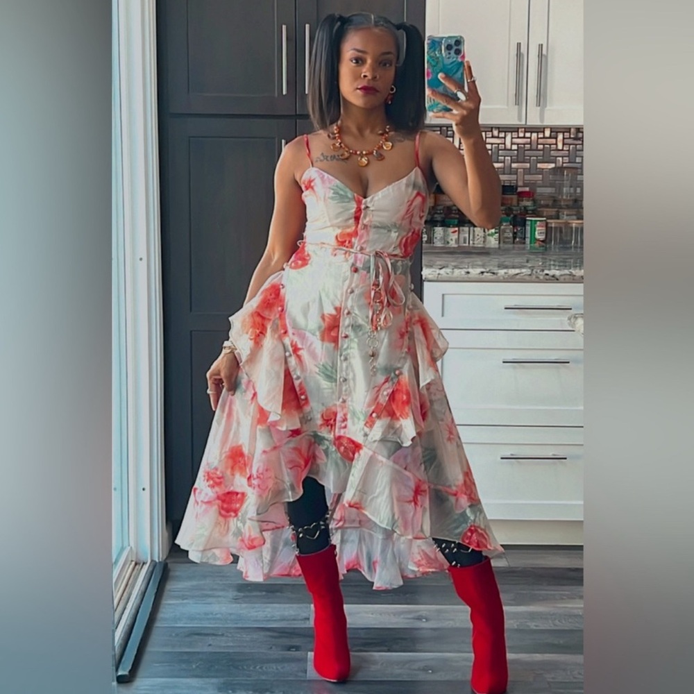 L'ATISTE Pink Asymmetrical Fit-and-Flare Sundress